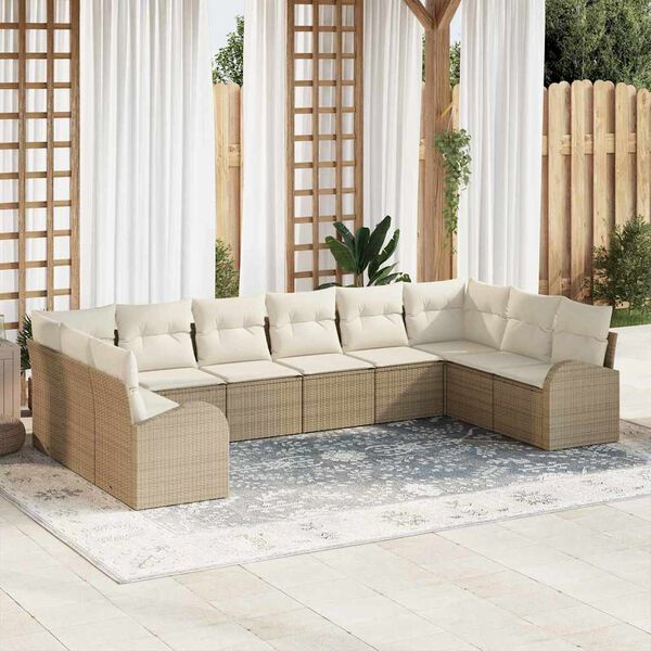 vidaXL Havesofa S&aelig;t med pude 10 pcs Beige og hvid polyrattan
