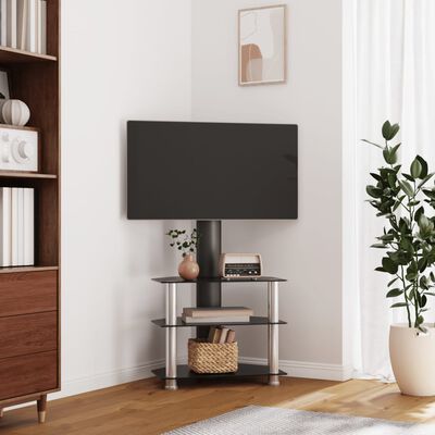 vidaXL tv-stativ til hjørne 3 hylder til 32"-70" sort og sølvfarvet