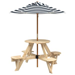 vidaXL picnicbord til 4 b&oslash;rn m. parasol rundt massivt grantr&aelig;