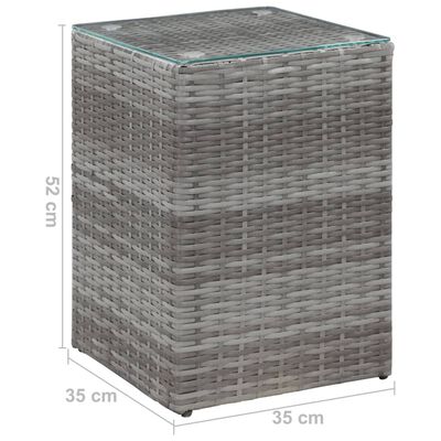 vidaXL sidebord med glastop 35x35x52 cm polyrattan grå