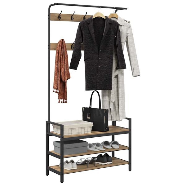 vidaXL Jakkeholder Artisan Egetr&aelig; 95 x 34 x 184 cm Konstrueret tr&aelig;