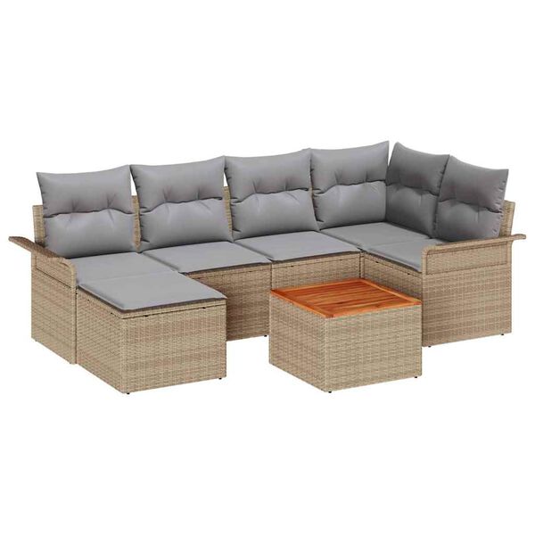 vidaXL Havesofa S&aelig;t med pude 7 pcs Beige polyrattan