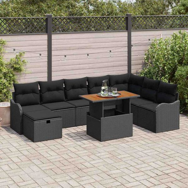 vidaXL Havesofa S&aelig;t 9 pcs Sort polyrattan