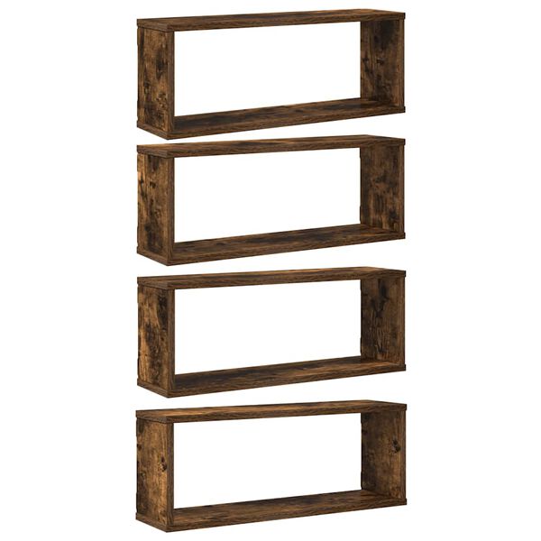 vidaXL væghylder 4 stk. 60x15x23 cm konstrueret træ røget egetræ