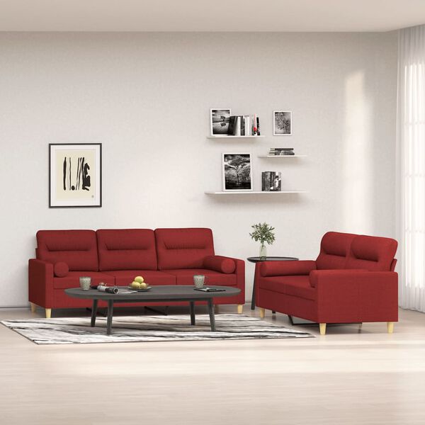 vidaXL sofas&aelig;t 2 dele med pyntepuder og hynder stof Vinr&oslash;d