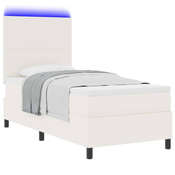 vidaXL LED Box Spring Bed Creme og hvid 80 x 200 cm Velourstof