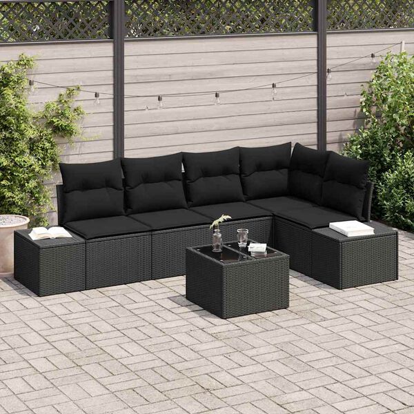 vidaXL Havesofa S&aelig;t 6 pcs Sort polyrattan