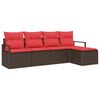 vidaXL Sofa S&aelig;t 5 stk. Brun og R&oslash;d polyrattan