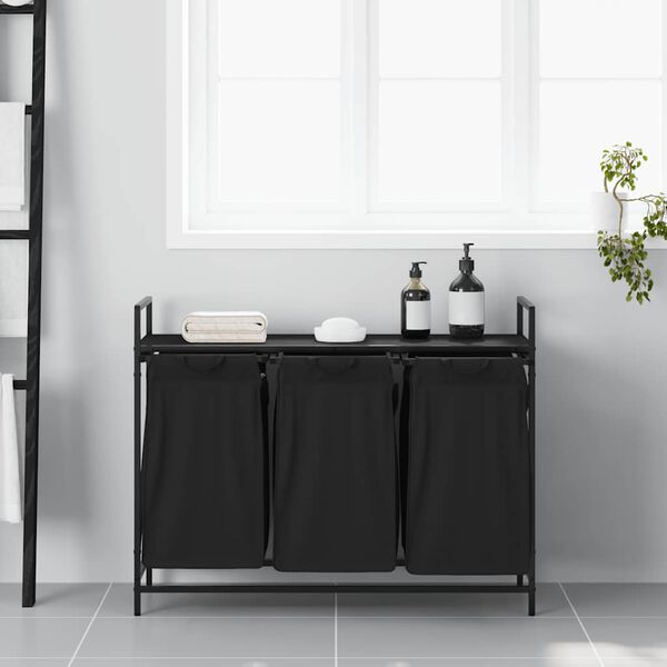 vidaXL vasket&oslash;jskurv 3 rum med hylde sort egetr&aelig;sfarve