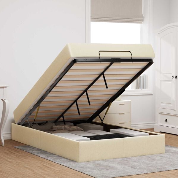 vidaXL Sengeramme med madras med madras 2 pcs Creme Stof