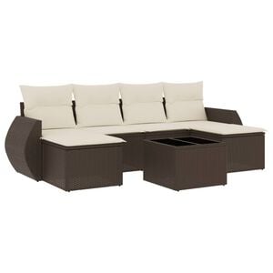 vidaXL sofas&aelig;t til haven 7 dele med hynder polyrattan brun