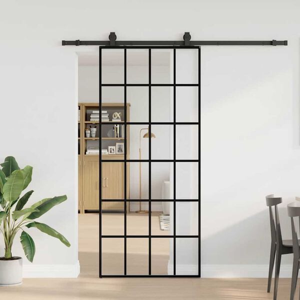 vidaXL skyded&oslash;r med hardwares&aelig;t 90x205 cm ESG glas sort