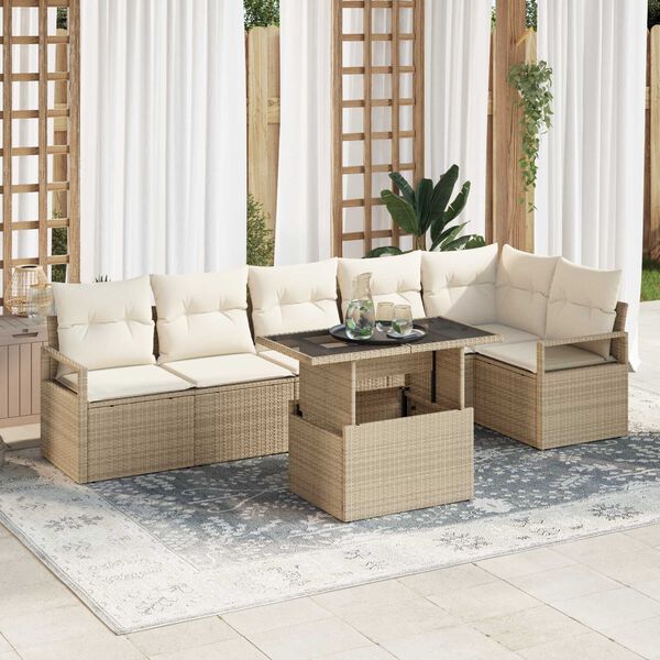 vidaXL Havesofa S&aelig;t med opbevaring 7 pcs Beige Poly rattan