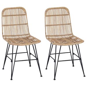 vidaXL Spisestol 2 stk. Rattan og St&aring;l Naturfarvet 41 x 55 x 85 cm