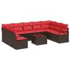 vidaXL Havesofa S&aelig;t 10 stk. Brun og R&oslash;d polyrattan