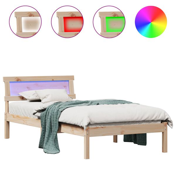 vidaXL Sengestel med hovedg&aelig;rde Brun 90 x 190 cm Massiv fyrretr&aelig;