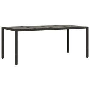 vidaXL havebord med glastop 150x90x75 cm polyrattan sort