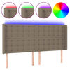 vidaXL sengegavl med LED-lys 163x16x118/128 cm stof gr&aring;brun