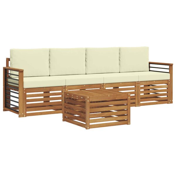 vidaXL Sofas&aelig;t med pude 5 pcs Naturlig og Fl&oslash;de Massivt Akacietr&aelig;