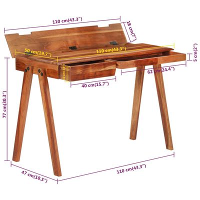 vidaXL skrivebord med skuffe 110x50x77 cm massivt akacietræ