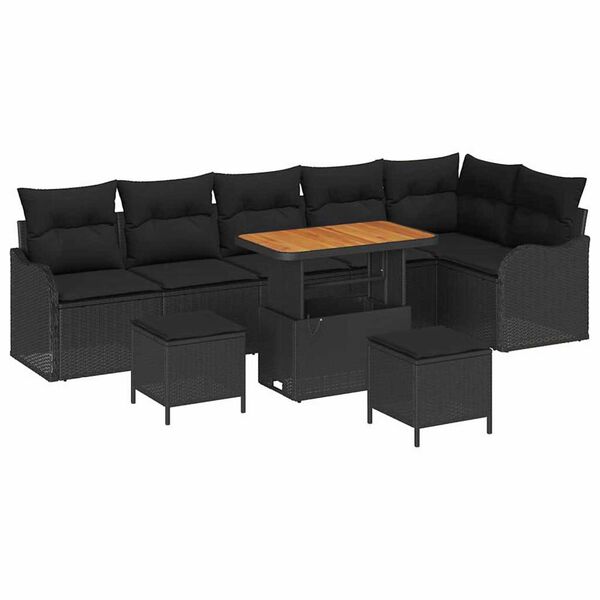 vidaXL Havesofa S&aelig;t 9 pcs Sort Polyrattan, st&aring;l og massivt akacietr&aelig;