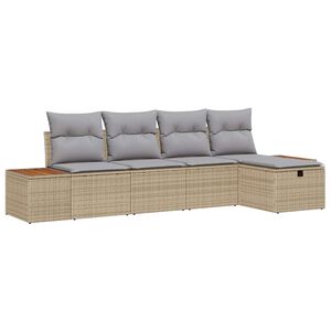 vidaXL Havesofa S&aelig;t med pude 5 pcs Beige polyrattan