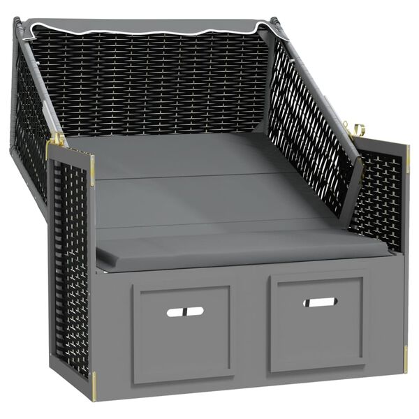 vidaXL strandkurv m. baldakin polyrattan + massivt tr&aelig; antracit + sort