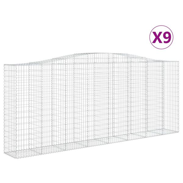 vidaXL buede gabionkurve 9 stk. 400x50x160/180 cm galvaniseret jern