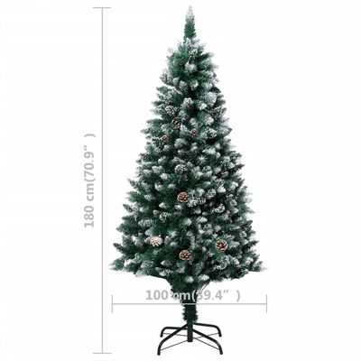 vidaXL snedrysset juletræ med LED-lys og grankogler 180 cm