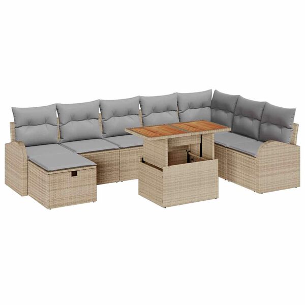 vidaXL Havesofa S&aelig;t 9 pcs Beige polyrattan