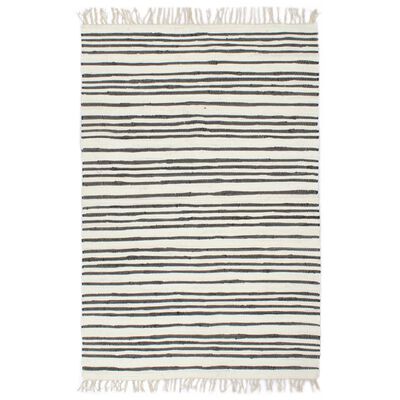 vidaXL håndvævet chindi-tæppe bomuld 160 x 230 cm antracitgrå og hvid
