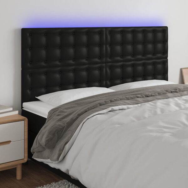vidaXL sengegavl med LED-lys 180x5x118/128 cm kunstlæder sort
