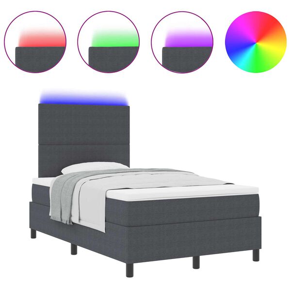 vidaXL LED Box Spring Bed M&oslash;rkegr&aring; og Hvid 120 x 200 cm Velourstof