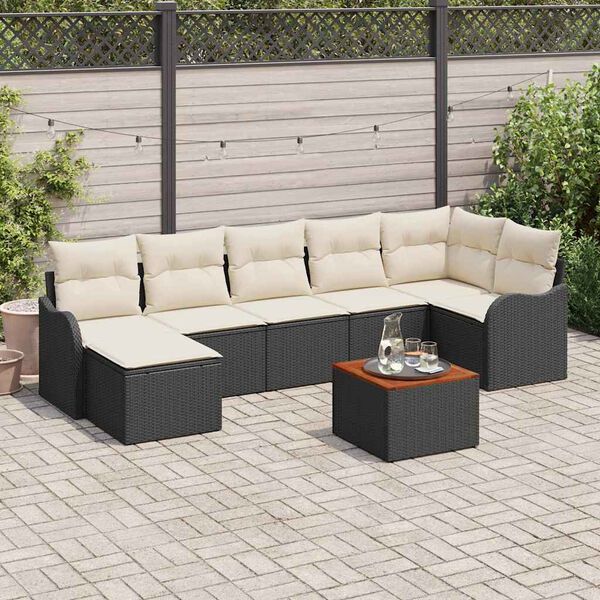 vidaXL Havesofa S&aelig;t med pude 8 pcs Sort polyrattan