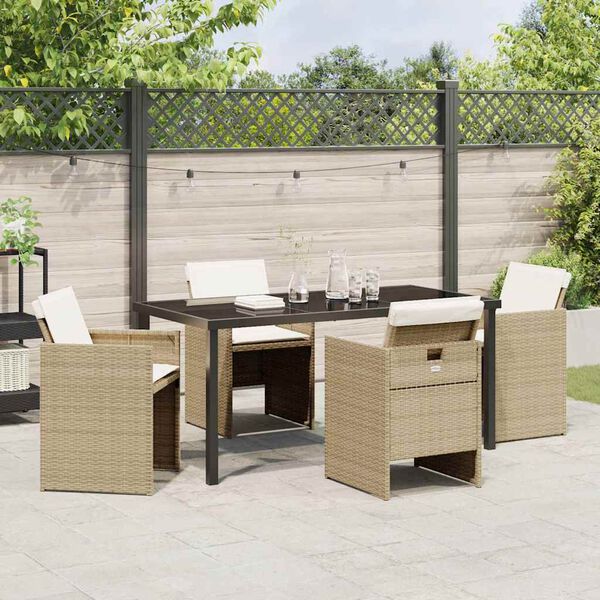 vidaXL Have Spisebordss&aelig;t med pude 5 pcs Beige polyrattan