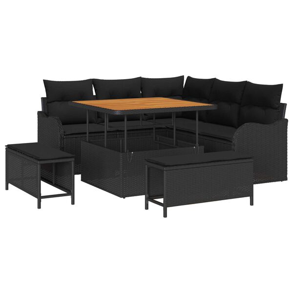 vidaXL Havesofa S&aelig;t med pude 8 pcs Sort polyrattan