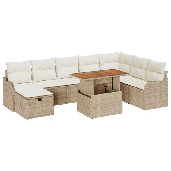 vidaXL Havesofa S&aelig;t med pude med opbevaring 9 pcs Beige Poly rattan