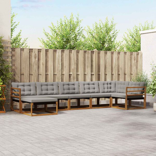 vidaXL Udend&oslash;rs sofagruppe 7 pcs Naturlig og Lys Gr&aring; Massivt Akacietr&aelig;