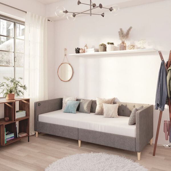 vidaXL daybed med madras og USB 90x200 cm stof lysegr&aring;