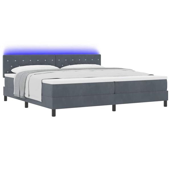 vidaXL LED Box Spring Bed med madras M&oslash;rkegr&aring; 200 x 200 cm Fl&oslash;jl