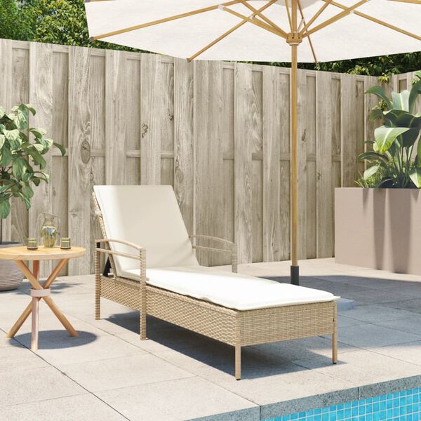 vidaXL liggestol med hynde 63x200x81 cm polyrattan beige