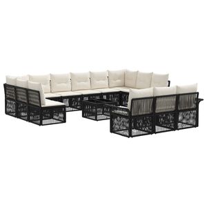 vidaXL Havesofa S&aelig;t 14 stk. Sort polyrattan