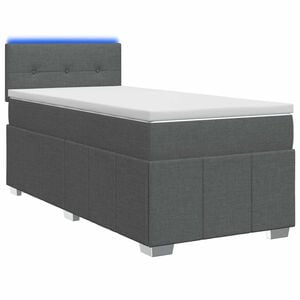 vidaXL Box Spring Seng med Madras og LED M&oslash;rkegr&aring; 90 x 190 cm Stof
