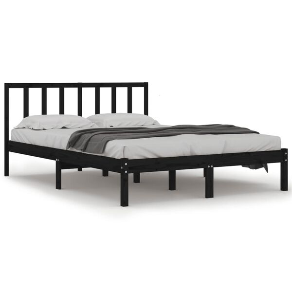 vidaXL sengeramme 135x190 cm Double massivt fyrretræ sort