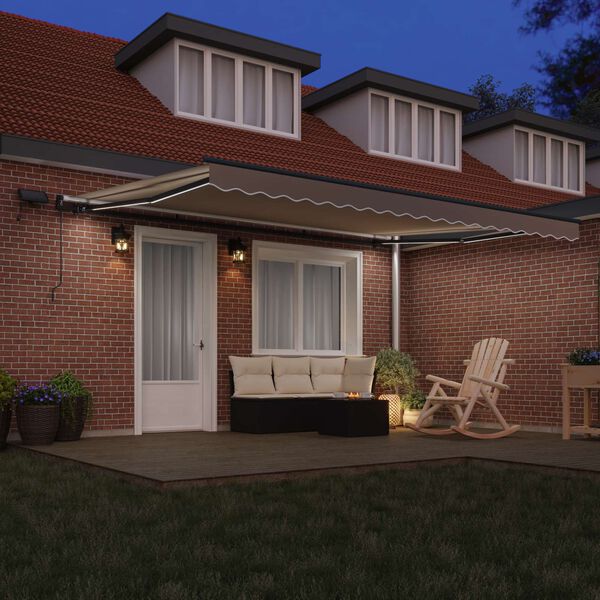 vidaXL Utr&aelig;kkelig Markise med LED -strimmellys Beige 450 &times;300 cm Stof