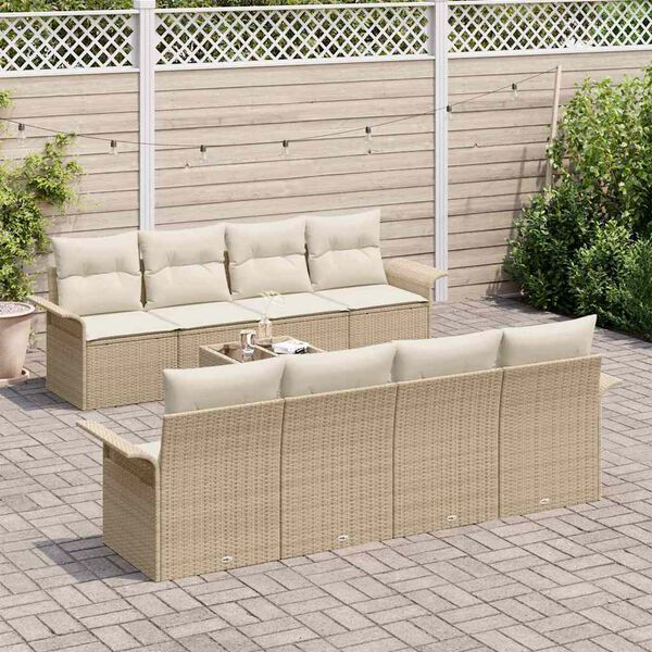 vidaXL Havesofa S&aelig;t med pude 9 pcs Beige og creme polyrattan