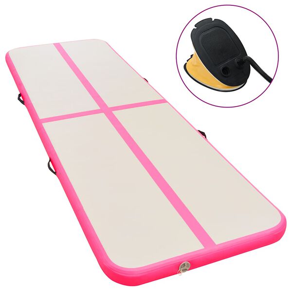 vidaXL oppustelig gymnastikmåtte med pumpe 800 x 100 x 10 cm PVC Pink