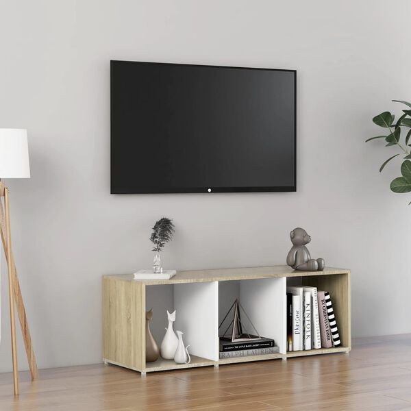 vidaXL tv-skab 107x35x37 cm konstrueret træ hvid og sonoma-eg