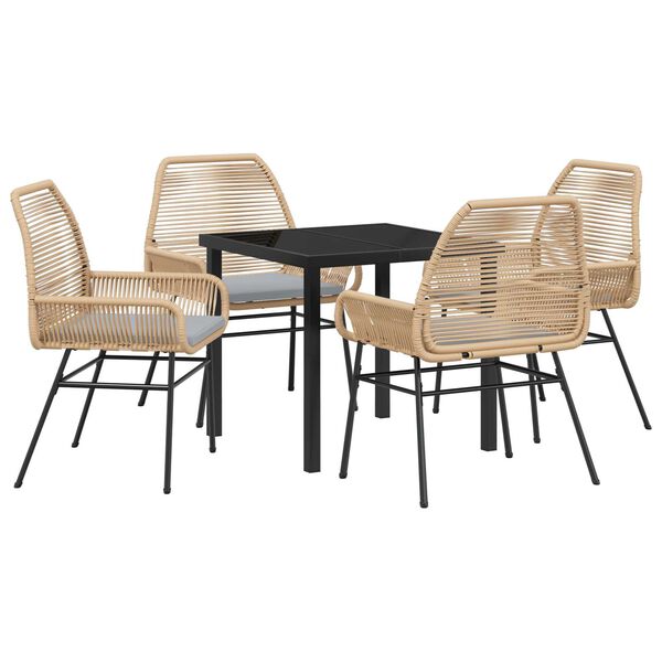 vidaXL Have Spisebordss&aelig;t med pude 5 pcs Brun polyrattan