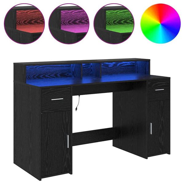 vidaXL Bord med skuffe Sort eg 140 x 55 x 91 cm Konstrueret tr&aelig;